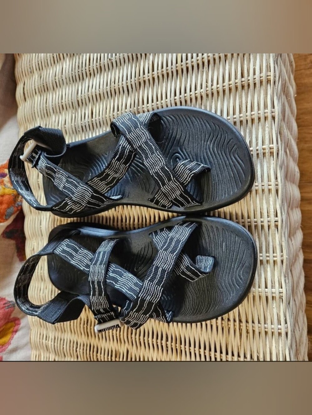 Chaco Black Strappy Sandals with White Stitching
